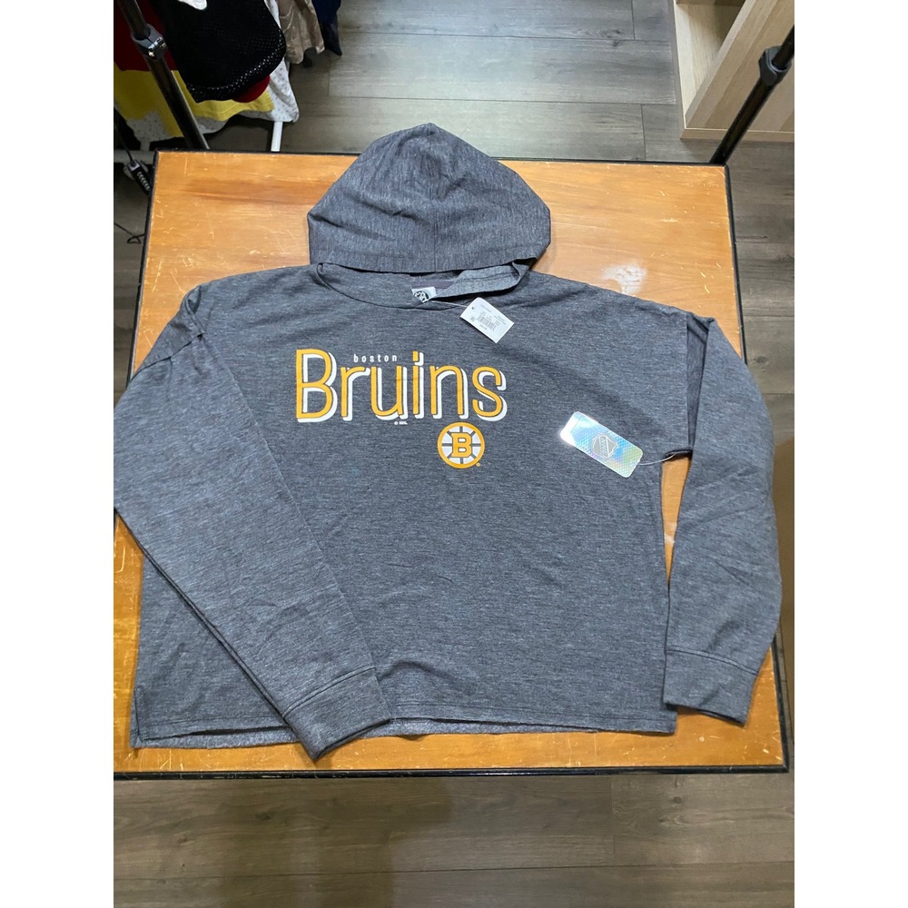 NWT NHL Boston Bruins Hoodie Mens M Grey Licensed Graphic Pullover Sweatshirt
